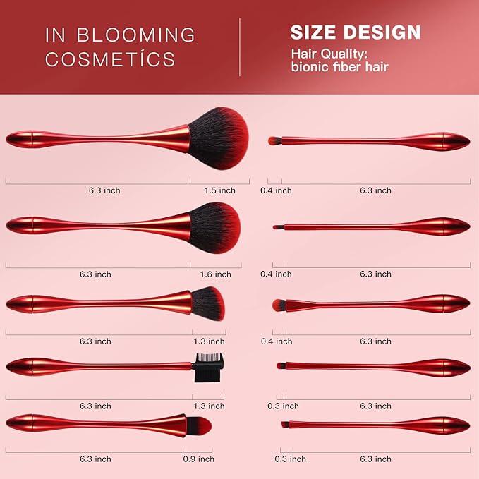 Makeup Brushes Set Makeup Foundation Brush Advanced Foundation Blush Contour Foundation Concealer Eye Shadow Brush Makeup Set (Red)