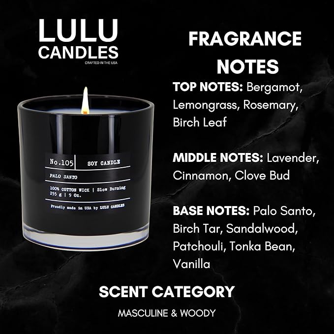 Lulu Candles | Palo Santo | Luxury Scented Soy Jar Candle | Hand Poured in The USA | Highly Scented & Long Lasting (9 Oz. 2 Pack)
