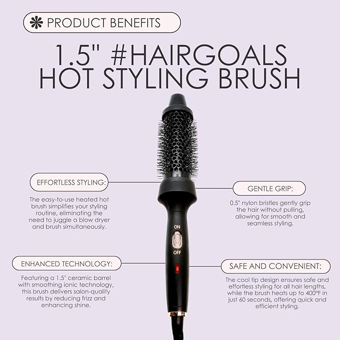 Aria Beauty HairGoals Hot Styling Brush - Hair Dryer and Blow Dryer with Round Brush Adds Volume - Achieves Perfect Blowout Effect - Black - 1 pc