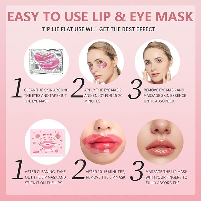 30 Pairs Lip Mask & Eye Mask,Under Eye Patches for Reducing Fine Lines & Dark Circles,Moisturizing Lip Spa Daily Labial Masks,Hydrating Bridesmaid Gifts Birthday Mother's Day Gifts
