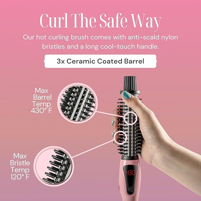 Alure Heated Styling Brush - 3-in-1 Ionic Hair Curler/Straightener with Anti-Scald Nylon Bristles, Electric Curl Wand for All Hair Types, Ideal as a Curling Iron Alternative for Short Hair and Styling