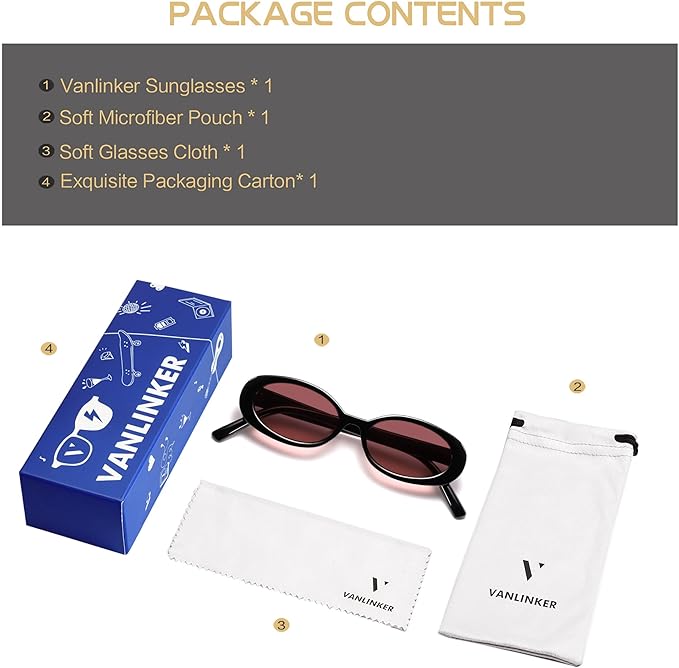 VANLINKER Polarized Retro Oval Sunglasses for Women and Men Small 90s Style VL9580