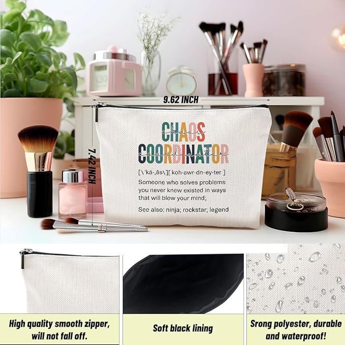 2pcs Chaos Coordinator Makeup Bag Chaos Coordinator Gifts for Women Cosmetic Bag, Thank You Supervisor Gifts for Women Her Moms Manager Colleagues Retirement Boss Gift, Zipper Pouch