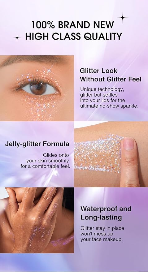 MAEPEOR Holographic Body Glitter Gel 4 Colors Long Lasting Chunky Glitter Gel Color Changing Glitter Gel Under Light for Body Face Hair Makeup (Colors L02)