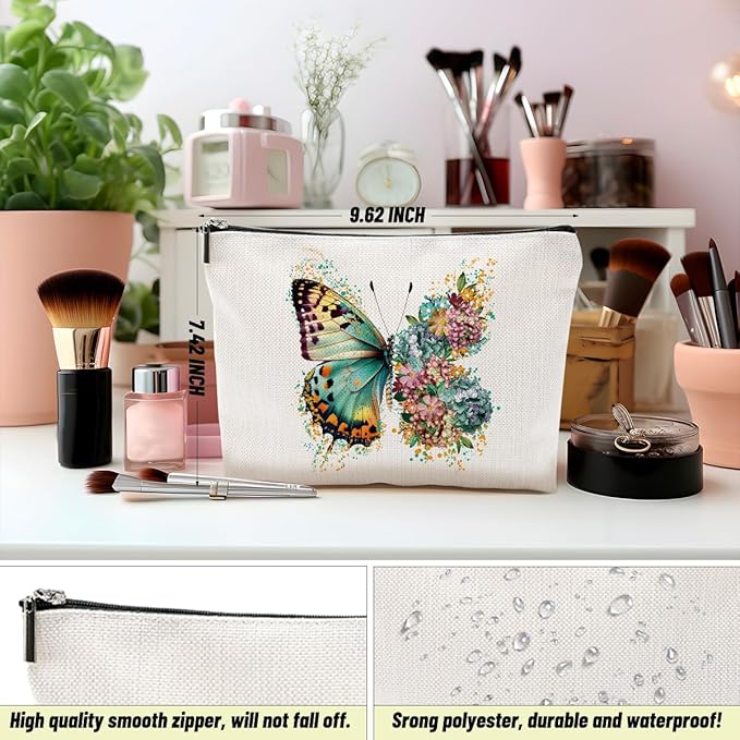 4PCS Aesthetic Butterfly Floral Makeup Bag Flowers Butterfly Gifts Cosmetic Bags for Women Girls, Aesthetic Zipper Pouch Travel Toiletry Bag Friend Gifts for Sisters Bestie Girlfriend