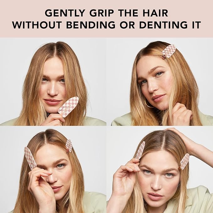 Kitsch Extra Large Creaseless Hair Clips for Women, No Bend No Crease Hair Clips, Recycled Acrylic Makeup Clip, Hairstyling - Terracotta (Checkered), 2pcs