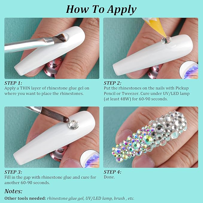 6 Sizes Transparent and AB Glass Crystal Kit with Pickup Pen + Tweezer Tools for Iridescent Shine Nail Art Manicure Makeup DIY Decoration Flatback Round Rhinestone Gem Jewelry Diamond