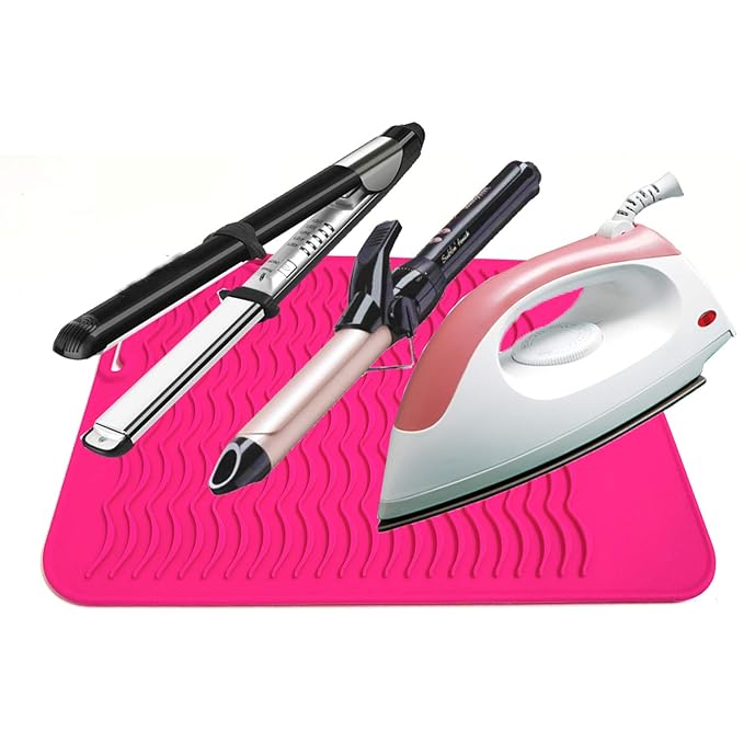 Heat Resistant Mat for Curling Irons, Hair Straightener, Flat Irons and Hair Styling Tools 9" x 6.5", Pink