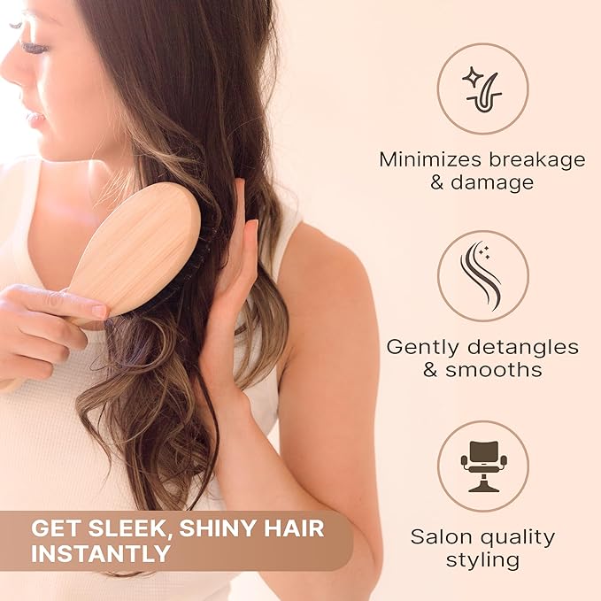 Boar Bristle Hair Brush for Women and Men, Natural 100% Soft Boars Hairbrush for Fine and Thin Hair