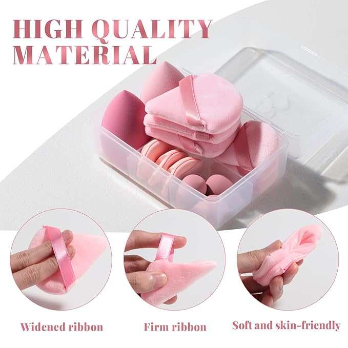 Makeup Sponge Set BS-MALLTriangle Puff 14 Pcs for Liquid, Cream, and Powder, Multi-colored Makeup Sponges and Mini Makeup Sponge (B-Pink)
