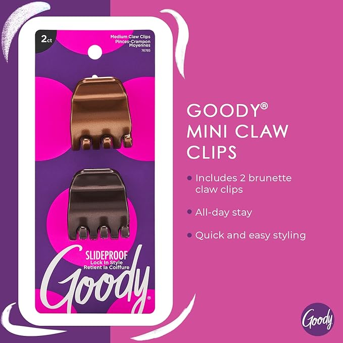 Goody Mini Claw Clips, Colour Collection - 2-Pack, Brunette - Great for Easily Pulling Up Your Hair - Pain-Free Hair Accessories for Women, Men, Boys and Girls