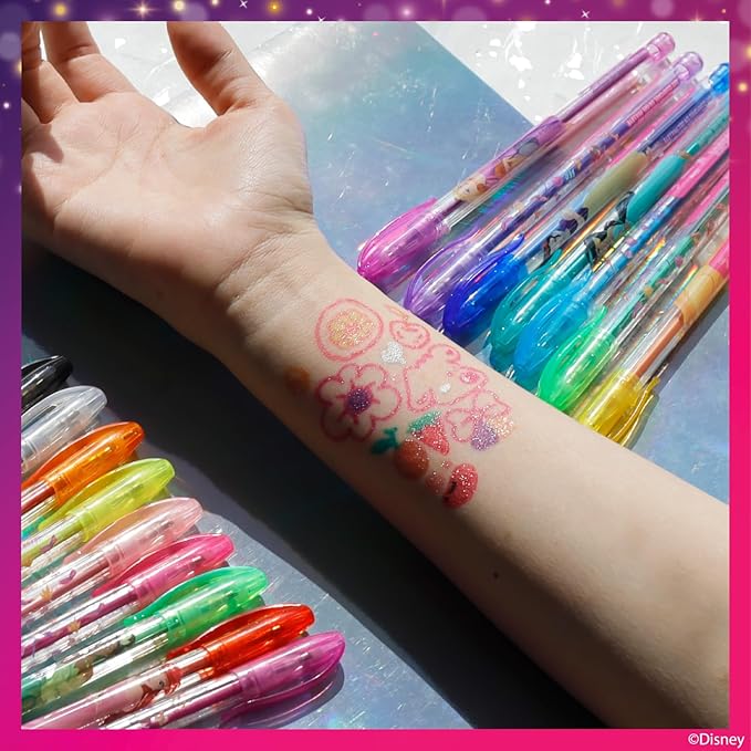 Disney Princess 16 Piece Glitter Pen Body Art Set, Glittery and Bright Colors, Ages 3+, by Townley Girl
