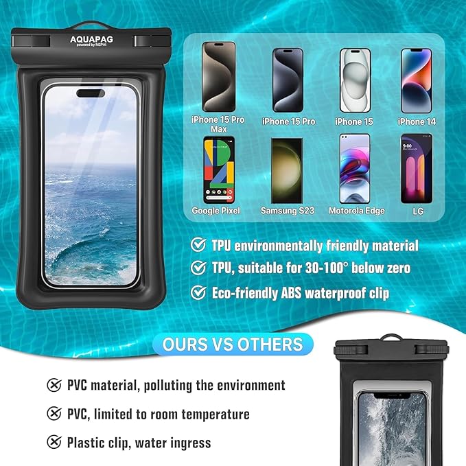 NEPHI IP68 Waterproof Phone Pouch 2 Pack-Up to 8.0",Adjustable Neck Lanyard Floating Waterproof Phone Case for iPhone,Phone Dry Bags for Vacation Beach Pool (Black Black 2 Pack)