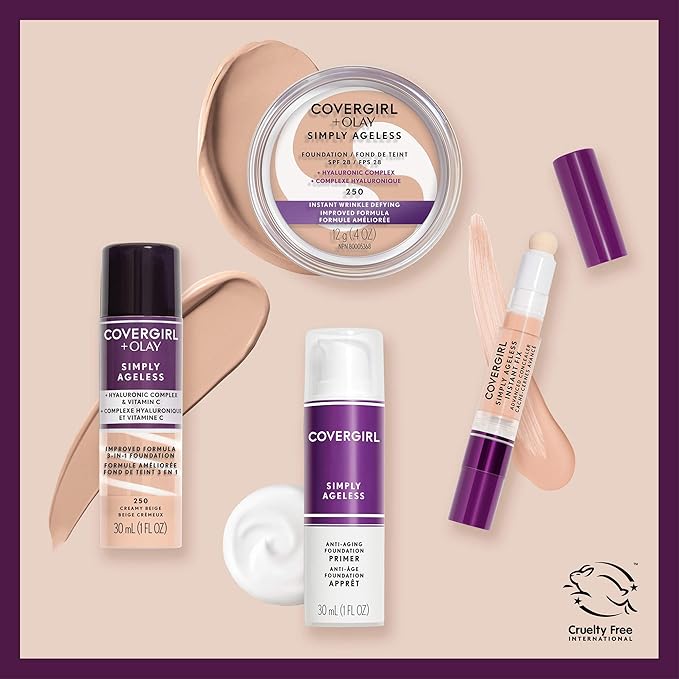 CoverGirl & Olay Simply Ageless 3-in-1 Liquid Foundation, Matte Finish, Hyaluronic & Vitamin C Formula, Cruelty Free, Soft Sable, 1 Count (Pack of 3)