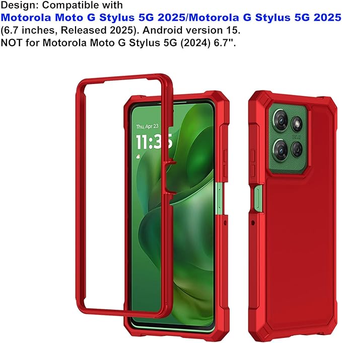 Ailiber Case for Motorola G Stylus 5G 2025, Moto G Stylus 2025 Phone Case with Screen Protector, Dual Layer TPU Bumper Protective, Rugged Silicone Scratch Resistant, Heavy Duty Shockproof Cover-Red