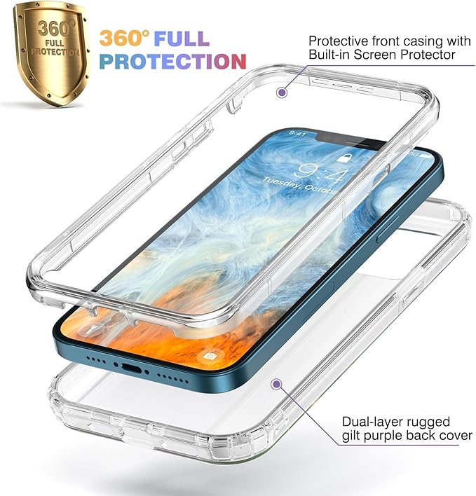 Miracase Designed for iPhone 12 Pro Max Case, Full Body Rugged Case with Built-in Touch Sensitive Anti-Scratch Screen Protector, Soft TPU Case Compatible with iPhone 12 Pro Max 6.7", Gilt Green