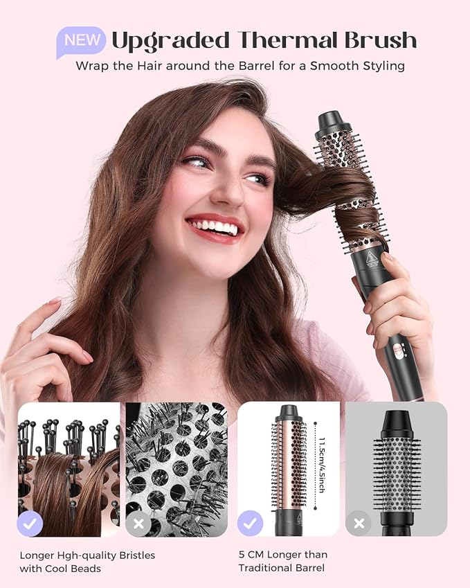 5 in 1 Curling Iron Set, Curling Wand with New Upgraded Thermal Brush and 4 Interchangeable Ceramic Barrels(0.35"-1.5"), Fast Heating, Dual Voltage Hair Curler, Gifts for Women