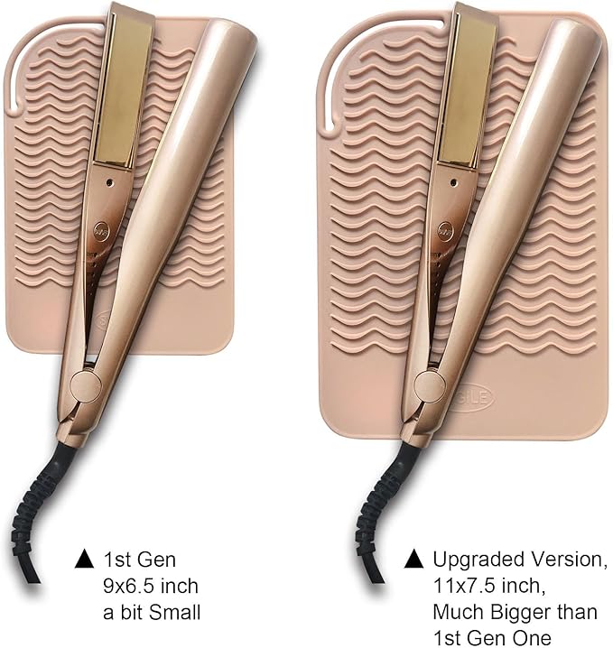 11" X 7.5" Large Size Heat Resistant Silicone Travel Mat for Hair Styling Tools, Hair Straighteners, Curling Irons, Flat Irons, Hot Iron Holster for Vanity Salon Pad Cover - Blush Pink