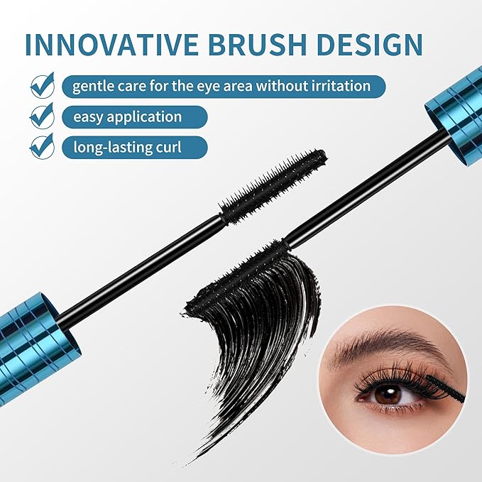 2 Pack Mascara for Older Women, Volumizing Waterproof Hypoallergenic Black Mascara for Thinning Lashes & Sensitive Eyes, Smudge-Proof Formula (Pack of 2)