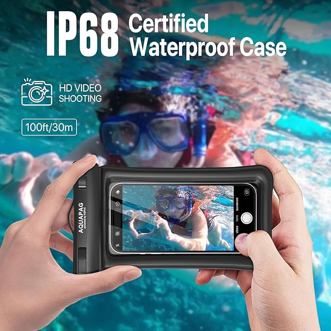 NEPHI IP68 Waterproof Phone Pouch 2 Pack-Up to 8.0",Adjustable Neck Lanyard Floating Waterproof Phone Case for iPhone,Phone Dry Bags for Vacation Beach Pool (Black Black 2 Pack)
