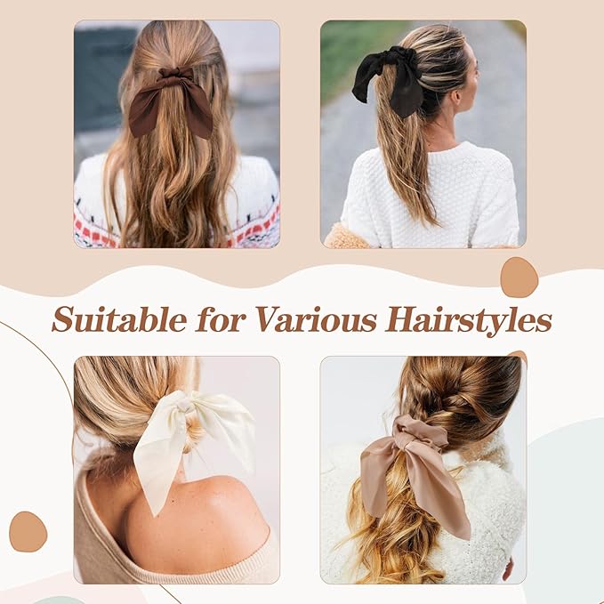6 PCS Small Hair Bows Silk Scrunchies, Hair Ties with Bows, Hair Scrunchies for Women Girls, Knotted Bow Silk Hair Ties, Satin Hair Ribbons Elastic Hair Ties Valentine's Day Gifts Holiday