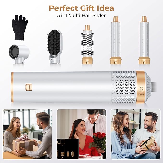 Blow Dryer Brush 5 in 1, Negative Ion Hair Dryer Brush Set Air Styler Curling Wrap Air Curler, Upgrade Hot Air Brush Curling Iron Hair Styling Tools As A Gift for Straight/Curl/Drying/Smoothing