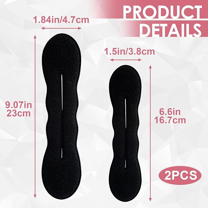 2pcs Sponge Hair Bun Maker, Hair Curler Bun Clip with 2 Sizes, Lazy Bun Updo Hair Styling Accessories for Thin Thick Long Straight Curly Hair- Black