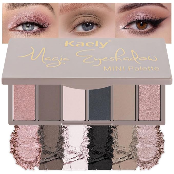 6 Color Eyeshadow Makeup Palette, 6 Rose Gold Dark Brown Nude Black Coffee Champagne Gold Eyeshadows Palette, Everyday Matte Shimmer Finish Eye Makeup Looks,Travel Friendly Size, Built-in Mirror 06#