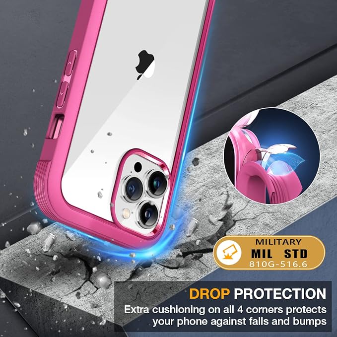 Miracase Glass Case for iPhone 13 Pro Max 6.7 inch, Upgrade Full-Body Clear Bumper Case with Built-in 9H Tempered Glass Screen Protector for iPhone 13 Pro Max, Dianthus Red
