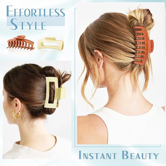 TOCESS 8 Pack 4.33 Inch Matte Jumbo Claw Clips for Women, Strong Hold Non-Slip Rectangle Hair Clips for Thick, Curly, Wavy, Long or Fine Hair