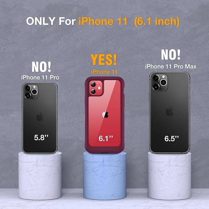 Miracase Glass Series for iPhone 11 - Full-Body Rugged Protective Case with Built-in 9H Tempered Glass Screen Protector and Camera Lens Protector, Wine Red