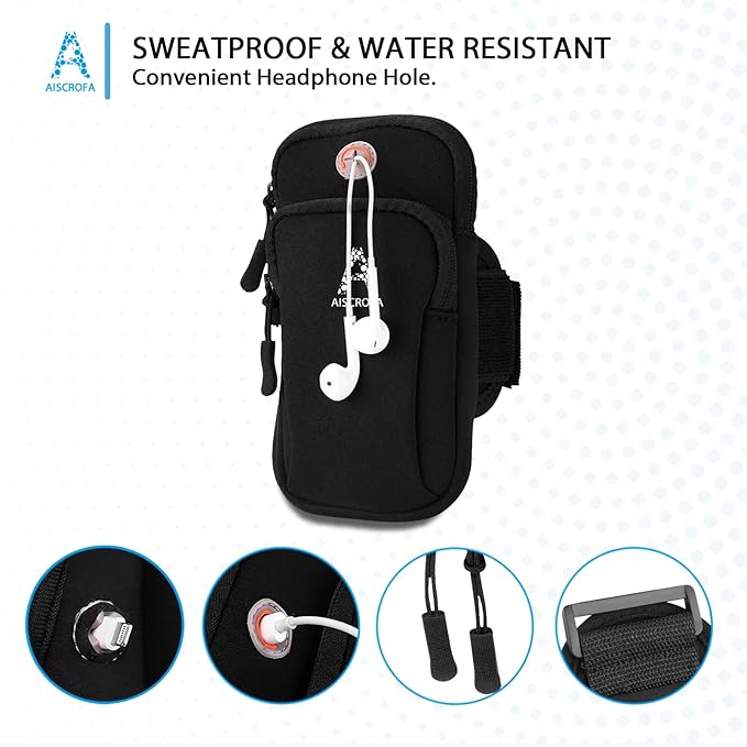 Sports Armband, Running Gym Universal Smartphone Arm Bag with Earphone Hole Multifunctional Pockets foriPhone 15, 14, 13, 12, 11 Pro Max, Xs, Xr, X, 8 Plus, SE, Galaxy S22 Ultra and More