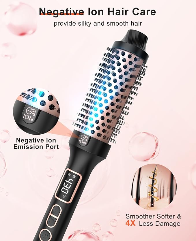 Nimmu Thermal Brush for Blowout Look, 1.5 inch Heated Round Brushes Curling Iron with 10 Temperature Control, Hot Brush Styler Dual Voltage for Travel, Rose Gold