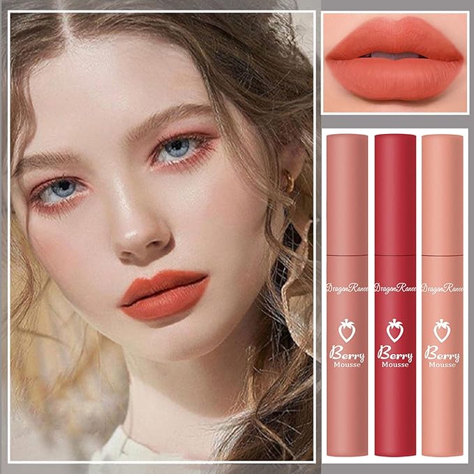 3 Piece Nude Matte Lipstick Set,Natural Velvet Air Moisture Smooth Crayon Lip Stain,Ultimate Nourishing Matte Lipstick 24 Hour Long Lasting Lip Gloss Lipstick for Women Makeup(Set A)