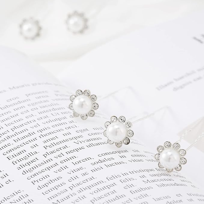 20 Pack (White) Pearl Crystal Hair Pins Flower Rhinestone Hair Clips for Bridal Wedding Women Hair Jewelry Accessories, with Clear Container