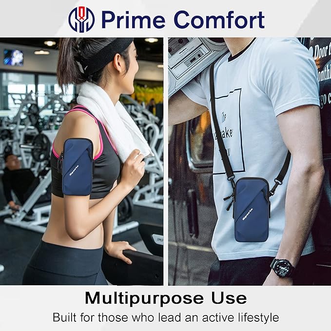 Phone Holder Armband, Small Crossbody Shoulder Holsters Bag with Arm Band, Fits iPhone and Android, Use for Running, Walking, Hiking & Biking (6.7 Inches, Blue)