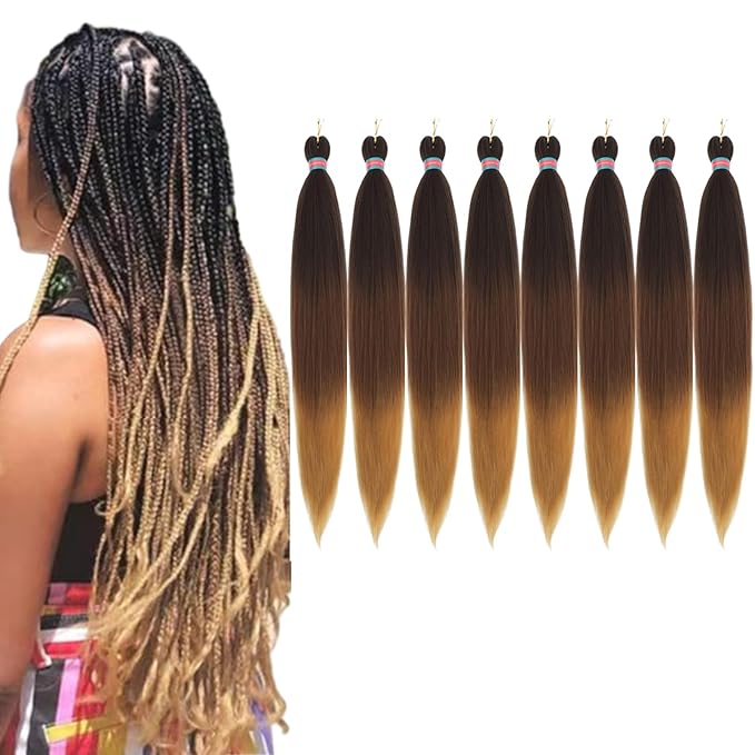 Ombre Pre stretched Braiding Hair, 36 Inch Braid Hair Extensions, 8 packs Multi Color blend braiding hair pre-stretched, Crochet Hair Braiding(36''-8packs,4/30/27)