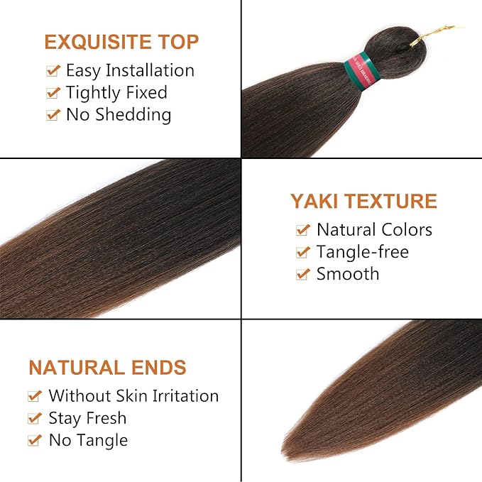 Ombre Black Brown Pre stretched Braiding Hair 2 Packs Pre feathered Braid Hair Extensions 30 Inches Hair Braids