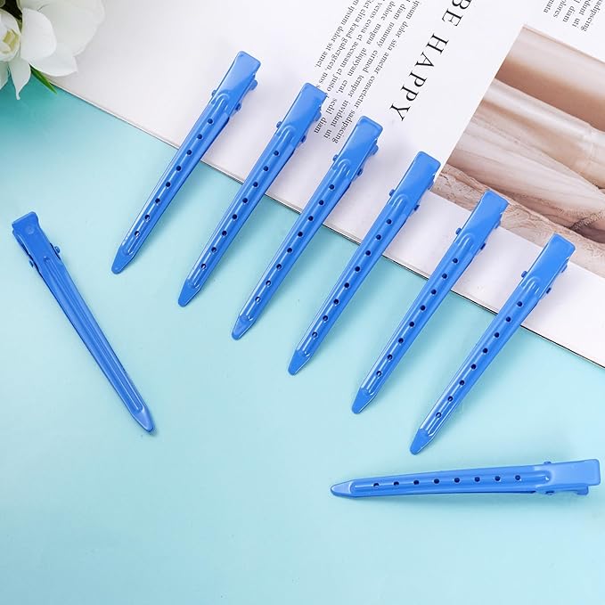 24 Packs Duck Bill Clips, Bantoye 3.35 Inches Rustproof Metal Alligator Curl Clips with Holes for Hair Styling, Hair Coloring, Dark Blue
