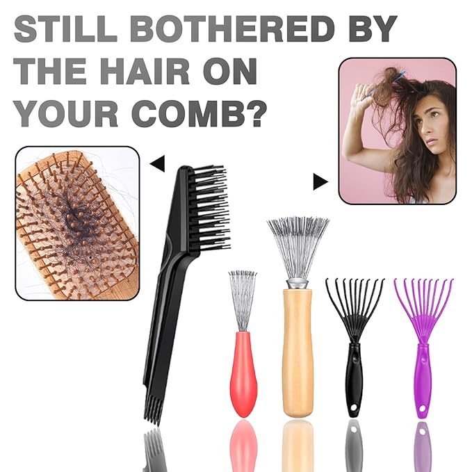 5 Pieces Hair Brush Cleaner Tool Set for Hairbrush and Comb Maintenance Remove Hair Dust Easily Ideal for Home and Salon Use, Black
