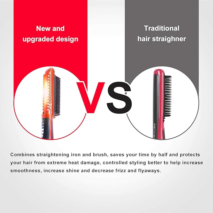 Minidiva 2-in-1 Hair Curler and Straightener with Anti-Scald, 30s Fast Ceramic Heating, 6 Heat Levels, Auto Off, 360 Swivel Cord Portable Hot Hair Straightener Brush for Home, Travel (Red)