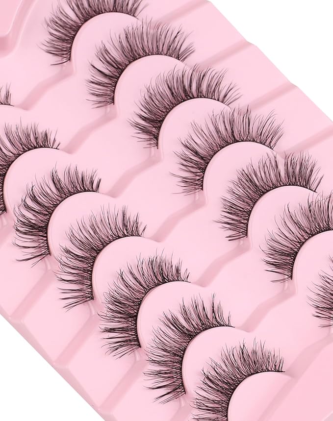 Onlyall Natural Lashes Wispy Lashes Natural Look False Eyelashes Natural Flared Eyelashes False Eye Lashes Soft Fluffy Lashes 7 Pairs T11