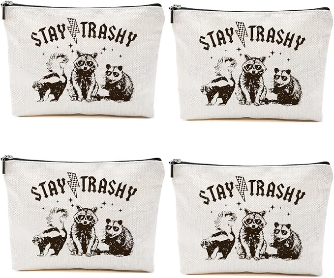 4PCS Raccoon Makeup Bag Funny Sarcastic Humor Cosmetic Bag Animal Raccoon Gifts for Women Friends Coworkers Mom Sisters Bestie Christmas Birthday Gifts Travel Toiletry Bags
