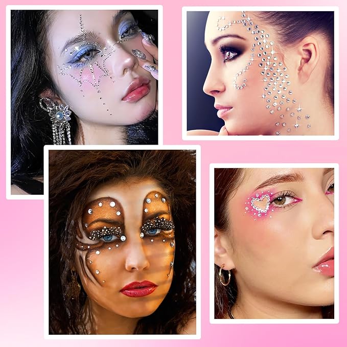 NIACONN 1760 Pcs White Clear Transparent Hair Jewels Face Gems Stick on, Self Adhesive Glitter Rhinestones Stickers for Women Body Eyes Nails Festival Halloween Makeup & Crafts