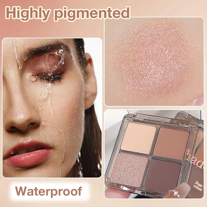 Eyeshadow Quads Glitter Matte Eyeshadow Palette,Nude Coffee Champagne Gold Dark Brown Sparkly Eyeshadow Palette Makeup, Everyday Nature Long-Lasting Waterproof Women Girls Eye Shadow 2# Nude Brown