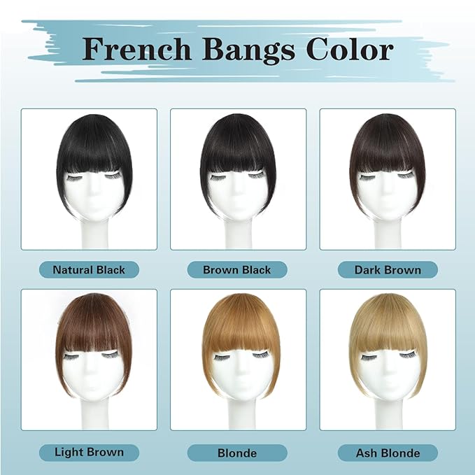 NAYOO Bangs Hair Clip - Dark Brown Fake Bangs 100% Real Human Hair Extensions French Bangs for Women Fringe with Temples Hairpieces Curved Bangs for Daily Wear(Dark Brown, Fake Bangs)
