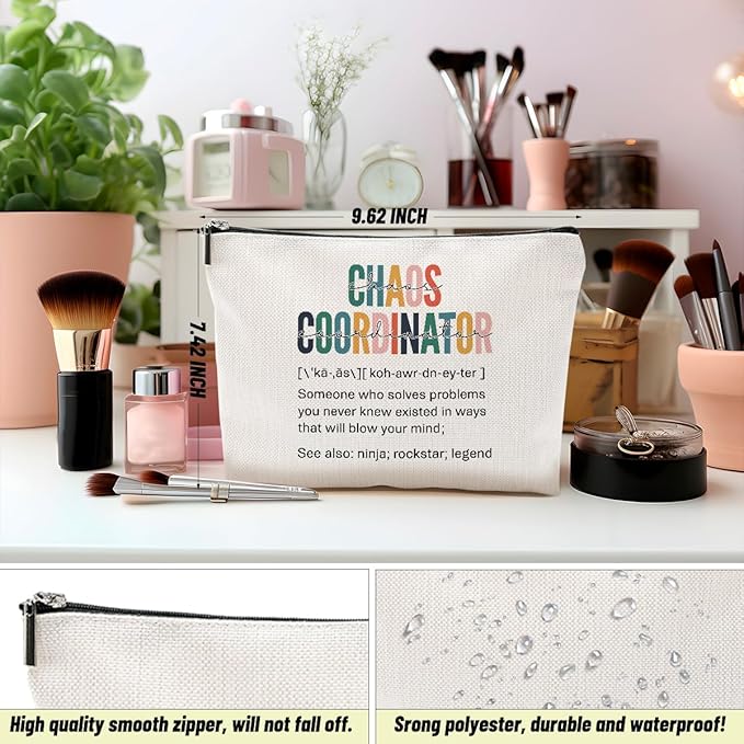 4PCS Chaos Coordinator Makeup Bag Chaos Coordinator Gifts for Women Cosmetic Bag, Thank You Supervisor Gifts for Women Moms Manager Coworkers Retirement Boss Gift, Zipper Pouch Travel Toiletry Bags