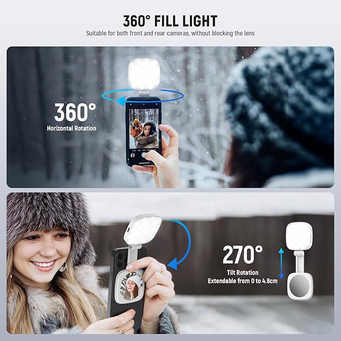 NEEWER BASICS Magnetic Selfie Light Compatible with MagSafe iPhone, CRI95 700lx/0.3m Folding LED Phone Fill Ring Lighting with Mirror for Zoom Makeup Photography Recording Video Conference,White NL48B