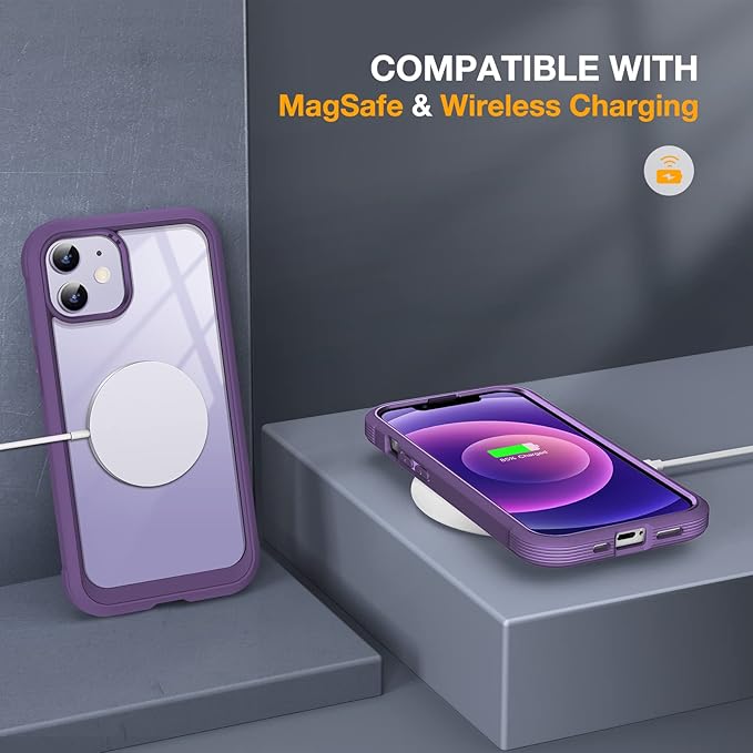 Miracase Glass Series for iPhone 12/12 Pro - Full-Body Rugged Protective Case with Built-in 9H Tempered Glass Screen Protector and Camera Lens Protector - Purple