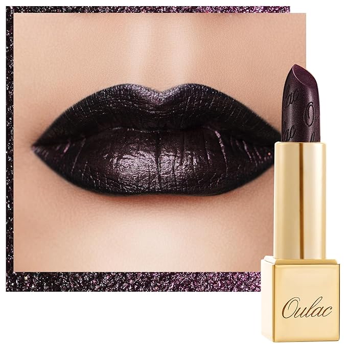 Oulac Metallic Black Lipstick for Women, High-Impact Lipcolor with Moisturizing Creamy Formula, Vegan & Cruelty-Free, Full-Coverage Matte Lipstick, Midnight Mirage (21)